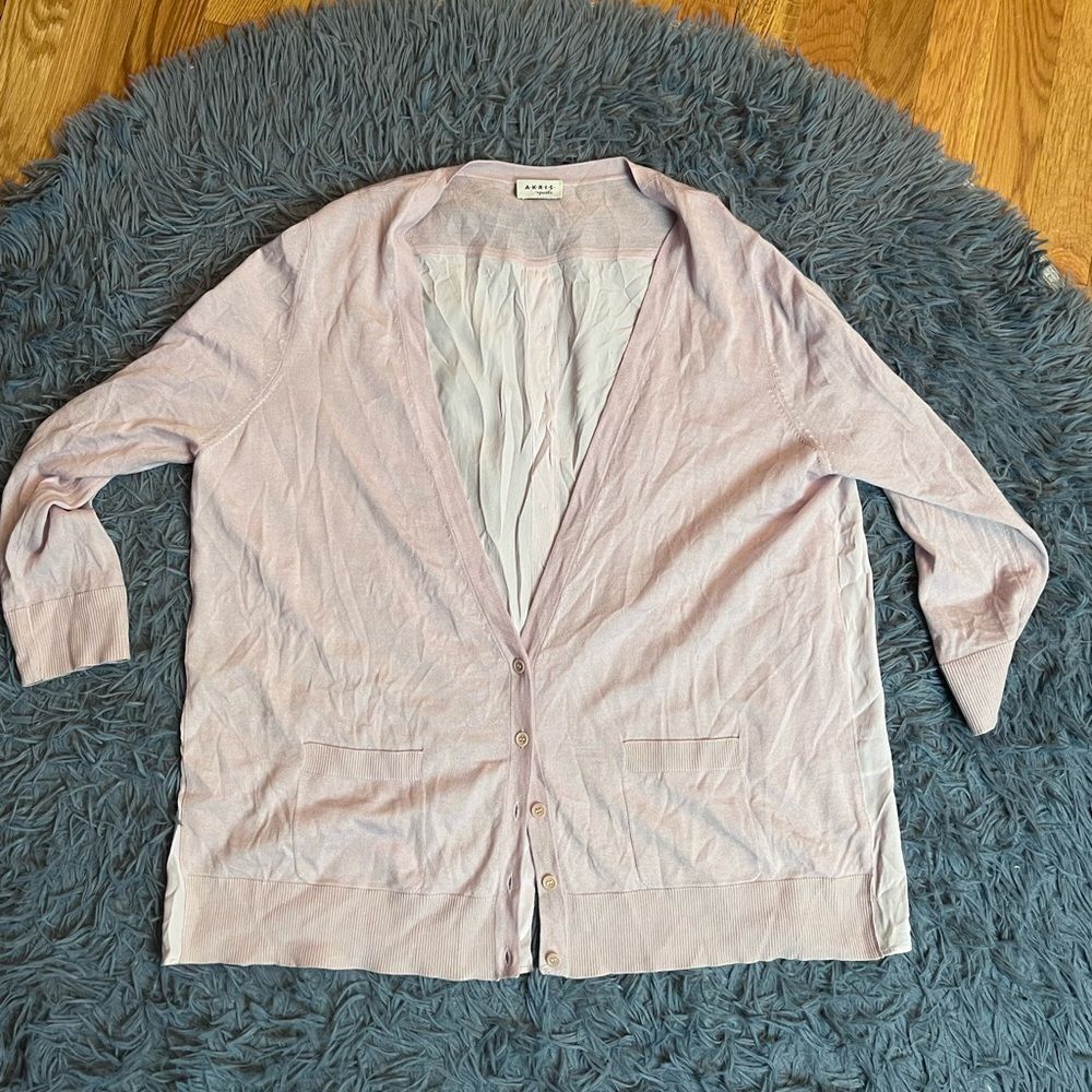 Akris Punto Light Pink Silk Merino Wool Cardigan Size 14